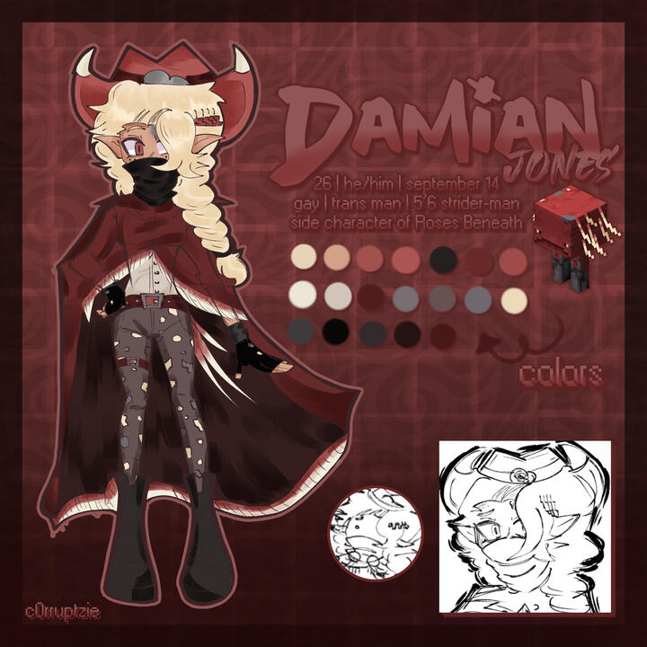 character design of my original character Damian for my indie series project Roses Beneath